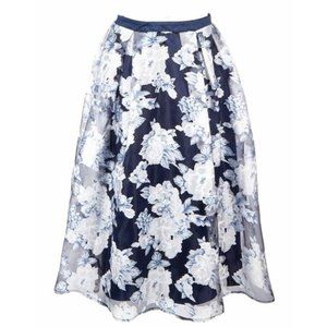 Nanette Lapore Girls Blue Floral Print Layered Satin Maxi Skirt Size XL 16 Years